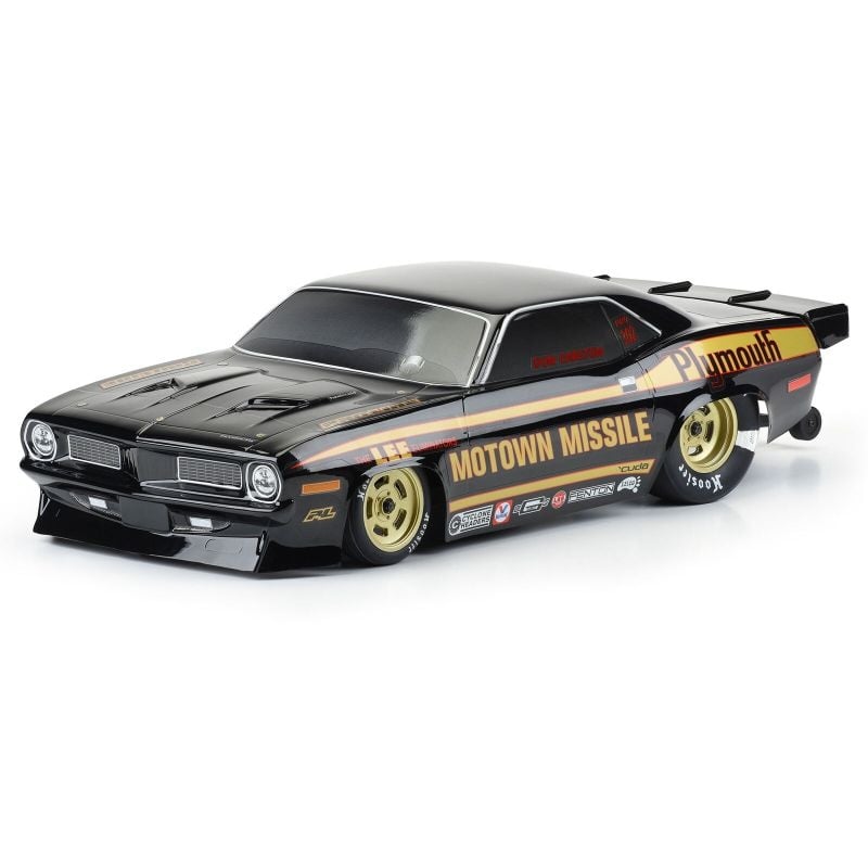 PROLINE 1972 PLYMOUTH BARRACUDA BODY MISSILE EDITION BLACK FOR SLASH 2WD DRAG CAR + AE DR10