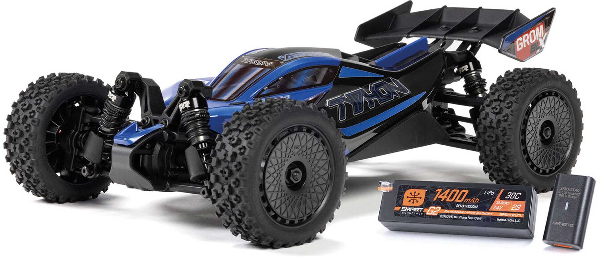 ARRMA TYPHON GROM 223S BLX Brushless 4X4 Small Scale Buggy RTR bleu avec accu et chargeur