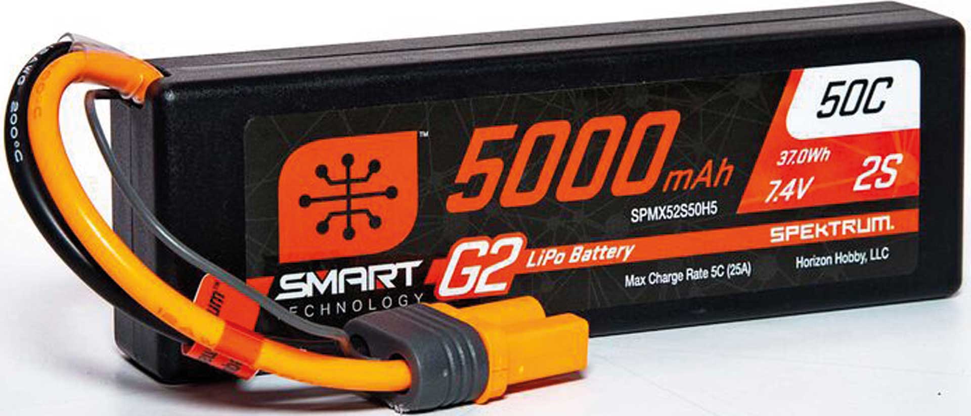 SPEKTRUM 5000mAh 2S 7.4V Smart G2 LiPo 50C Hard Case; IC5