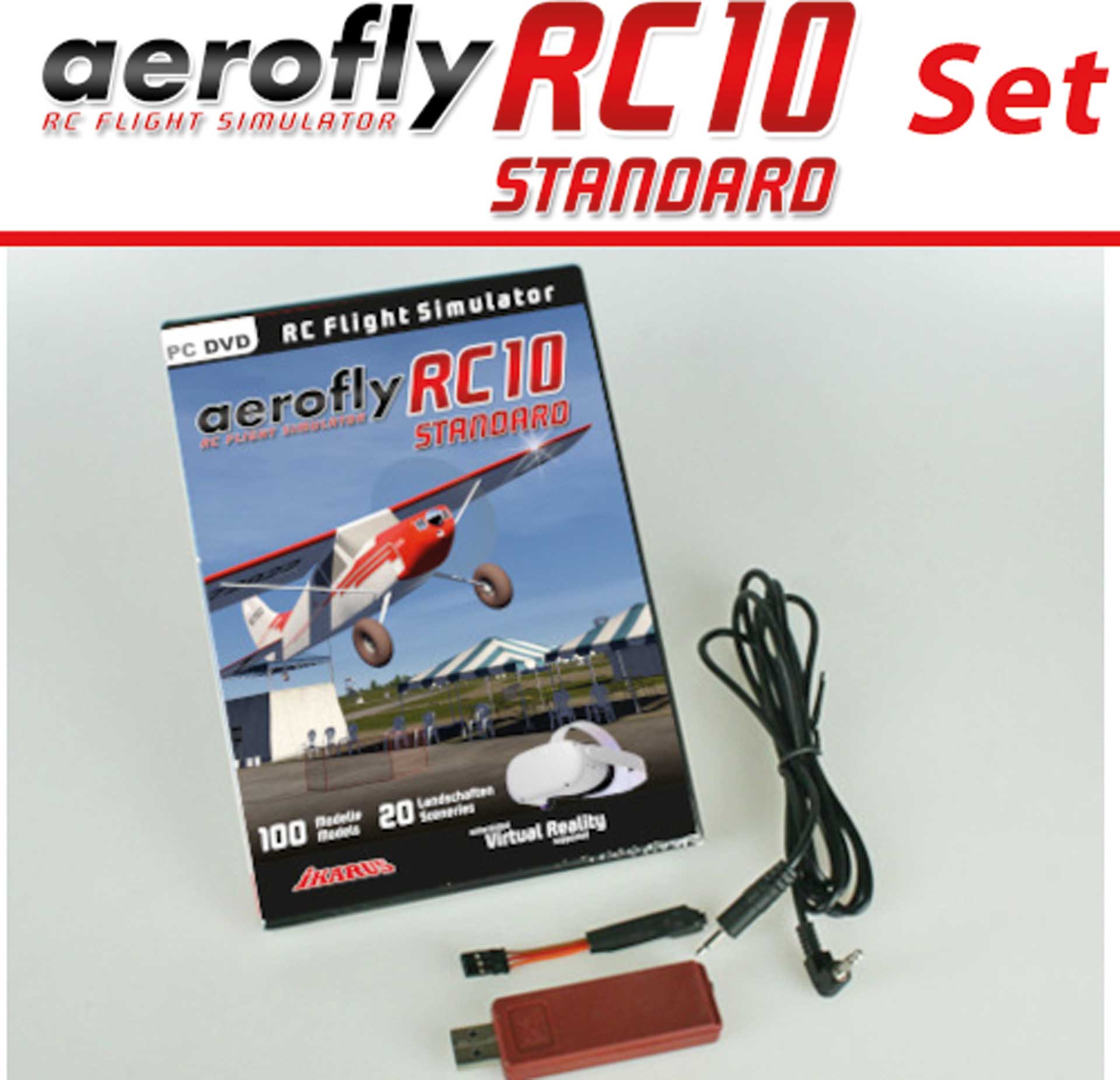 IKARUS Set: Aerofly RC10 "STANDARD" auf DVD mit USB-Interface und Adapter für Spektrum