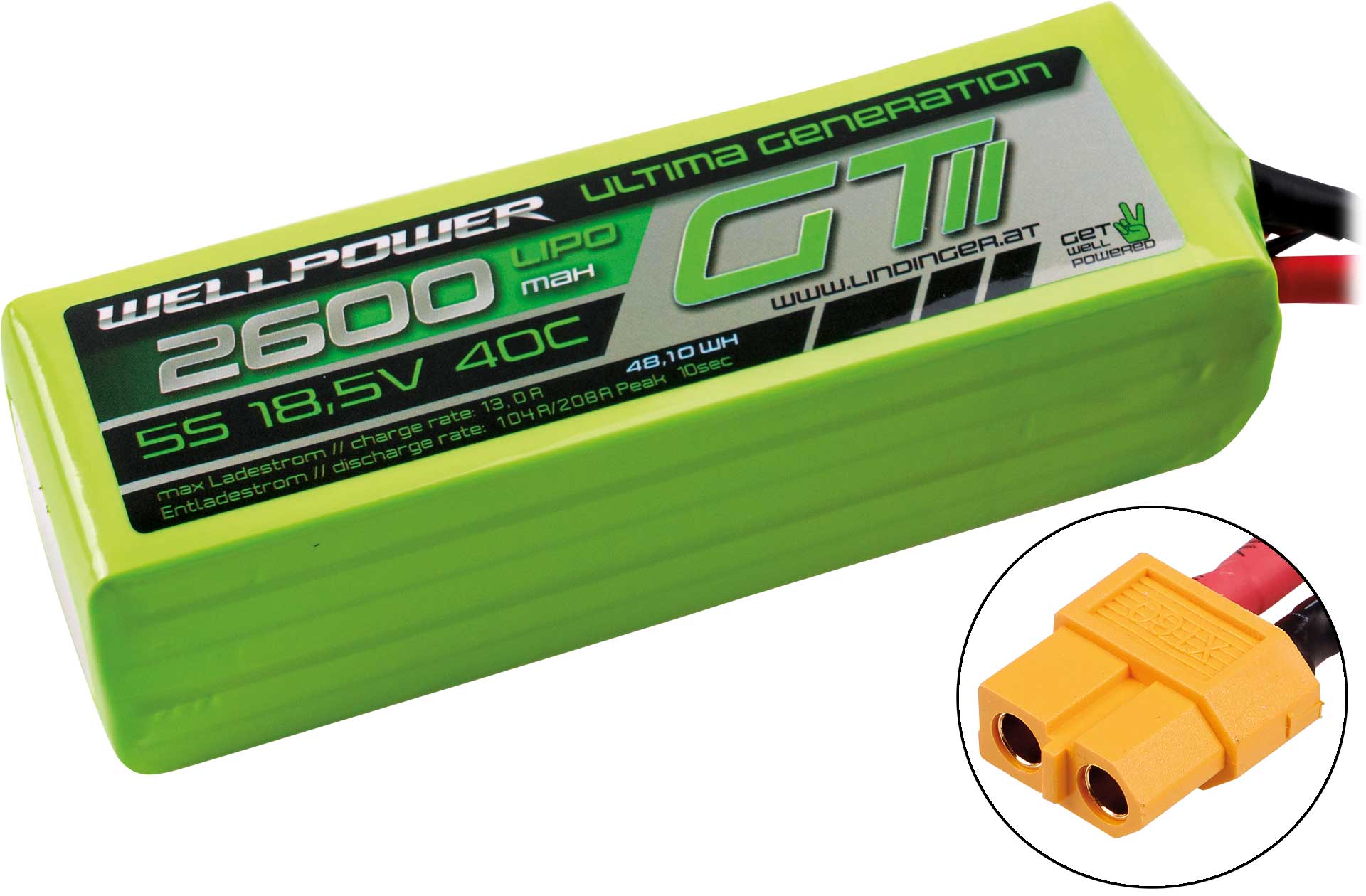 WELLPOWER LIPO AKKU ULTIMA GT II 2600 mAh / 18,5 Volt 5S 40/80C CH5/8 XT-60