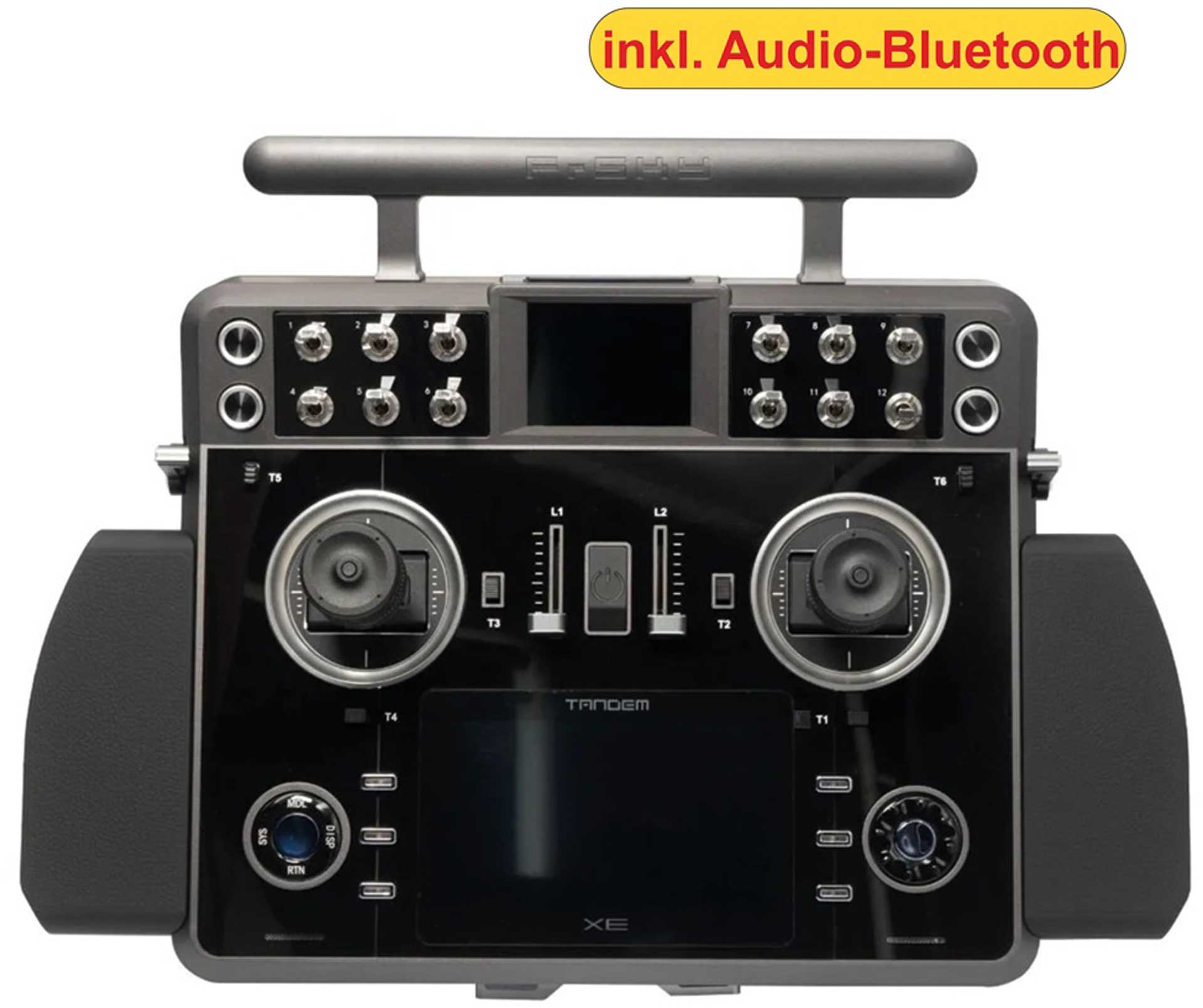 FrSky TANDEM XE EU/LBT Glossy black panel FrSky Senderset 2,4Ghz Akku, Softcase + 3D-Gimbal + Taste + Audio-Bluetooth