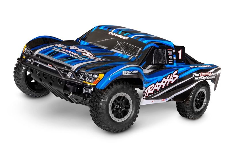 TRAXXAS Slash blau 1/10 2WD Short-Course RTR Brushed, HD, mit Akku und 4Ampere USB-C-Lader & Clipless