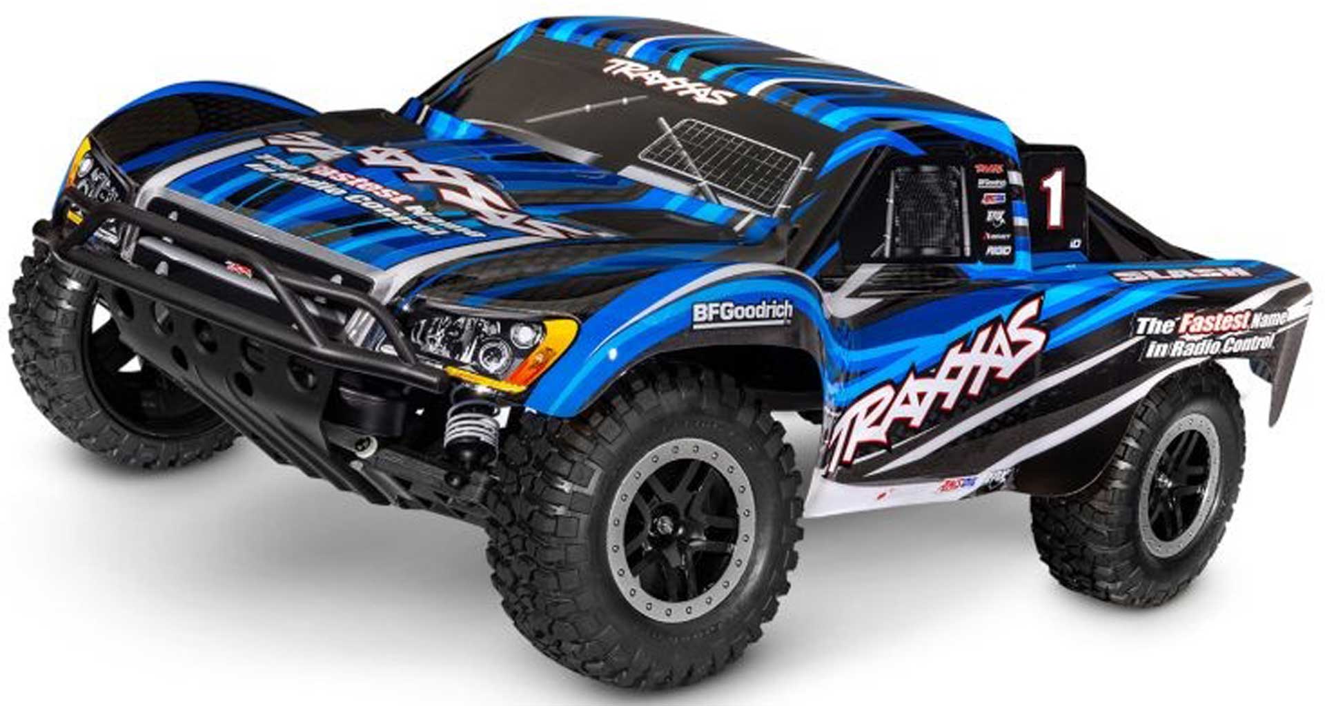 TRAXXAS Slash blau 1/10 2WD Short-Course RTR Brushed, HD, mit Akku und 4Ampere USB-C-Lader & Clipless