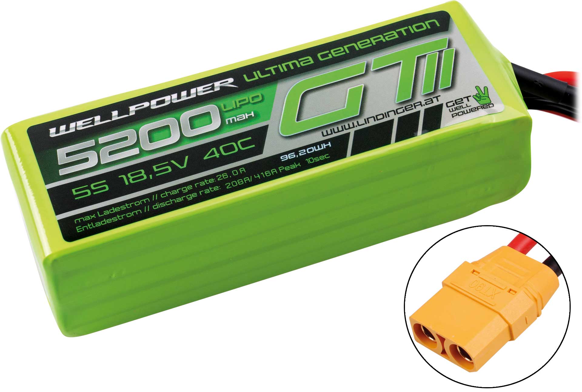 WELLPOWER LIPO AKKU ULTIMA GT II 5200 MAH / 18,5 Volt 5S 40/80C CH5/8 XT-90