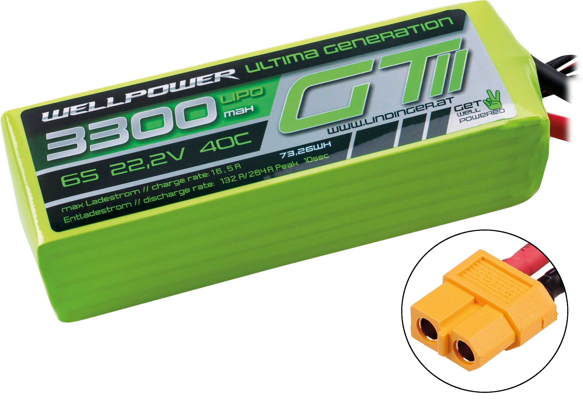 WELLPOWER LIPO AKKU ULTIMA GT II 3300 MAH / 22,2 Volt 6S 40/80C CH5/8 XT-60