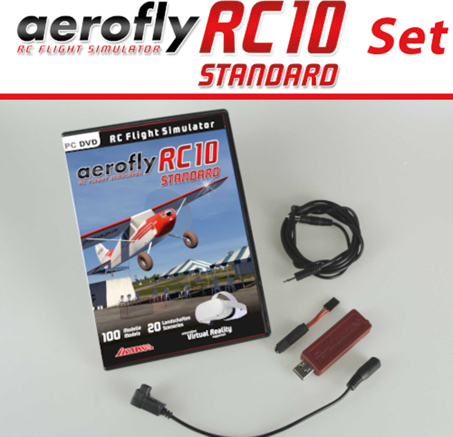 IKARUS Set: Aerofly RC10 "STANDARD" auf DVD mit USB-Interface und Adapter für Futaba