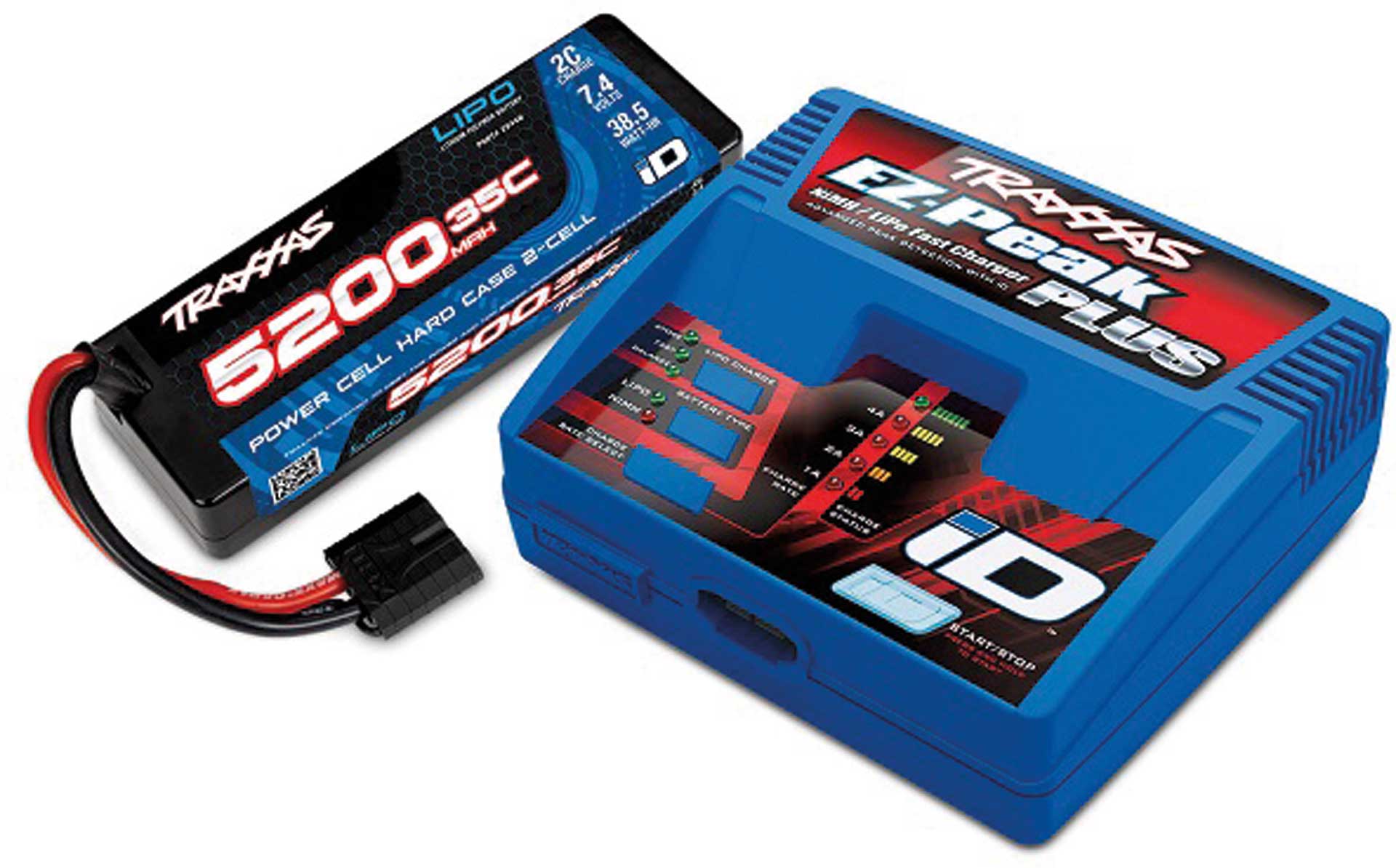 TRAXXAS EZ-Peak Plus Schnell-Lader 4A & LiPo 5200mAh 2S 35C Set mit iD, TRX2970G & 1x TRX2844R (EU-Version)