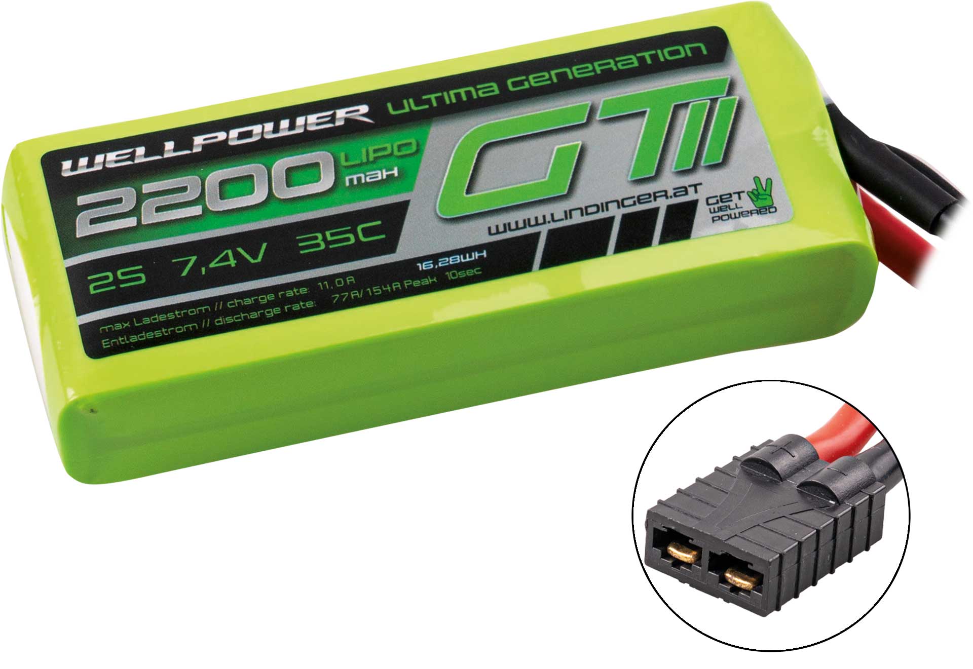 WELLPOWER LIPO AKKU ULTIMA GT II CAR 2200 mAh / 7,4 Volt 2S 35/70C Softcase TRX Stecker