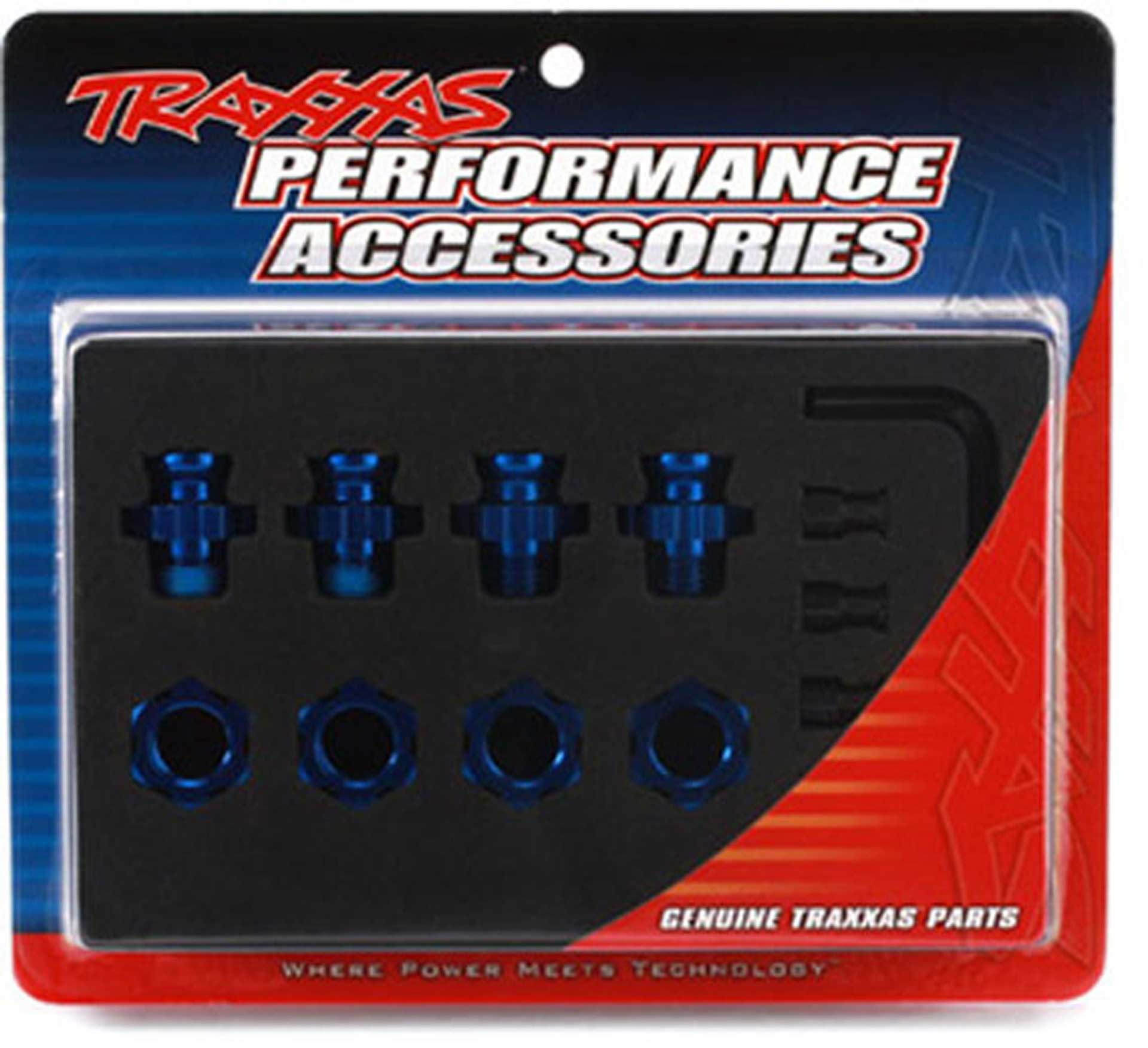 TRAXXAS HEXAGONES DE ROUES ALU COURTS BLEU + ECROUS DE ROUES BLEU (4)