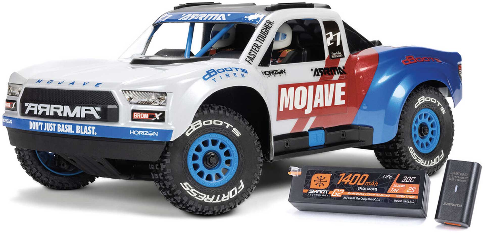 ARRMA MOJAVE GROM 223S BLX Brushless 4X4 Small Scale Desert Truck RTR blanc avec accu et chargeur