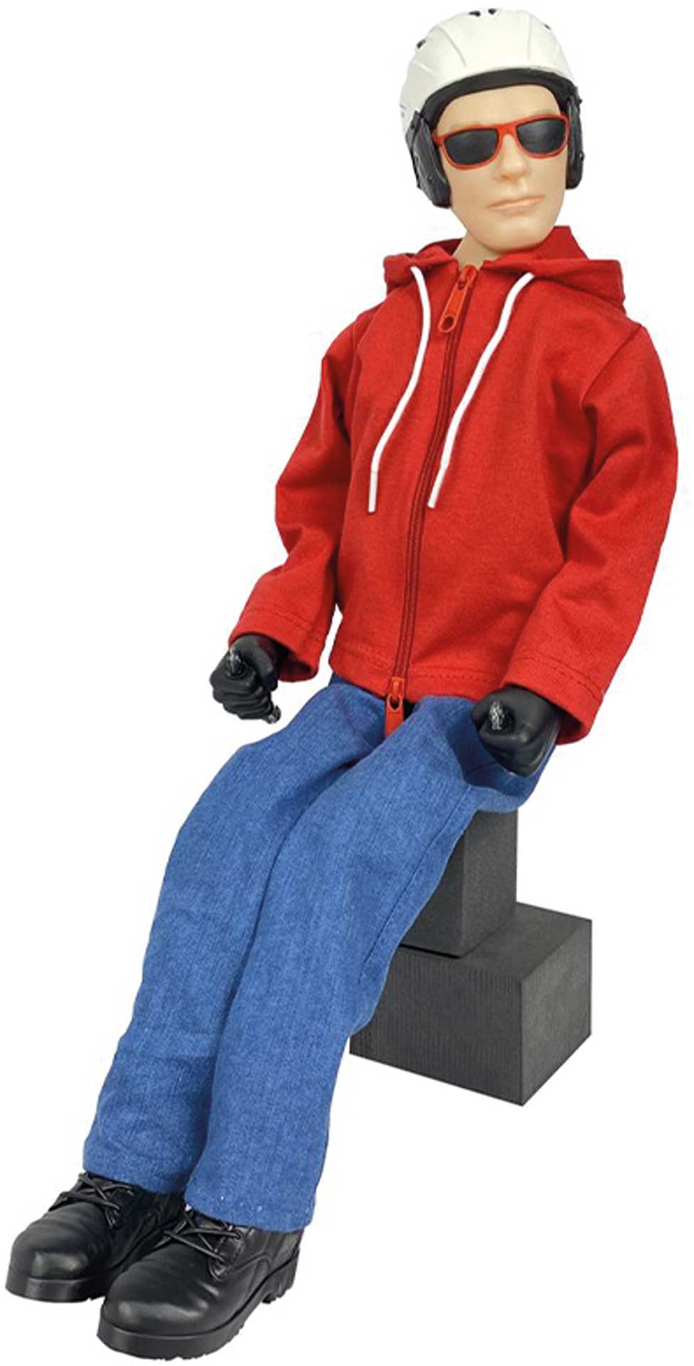 PARA-RC Pilot Noah 1:3 Hoody red and jeans, Scale arms with acro-deflection, painted head