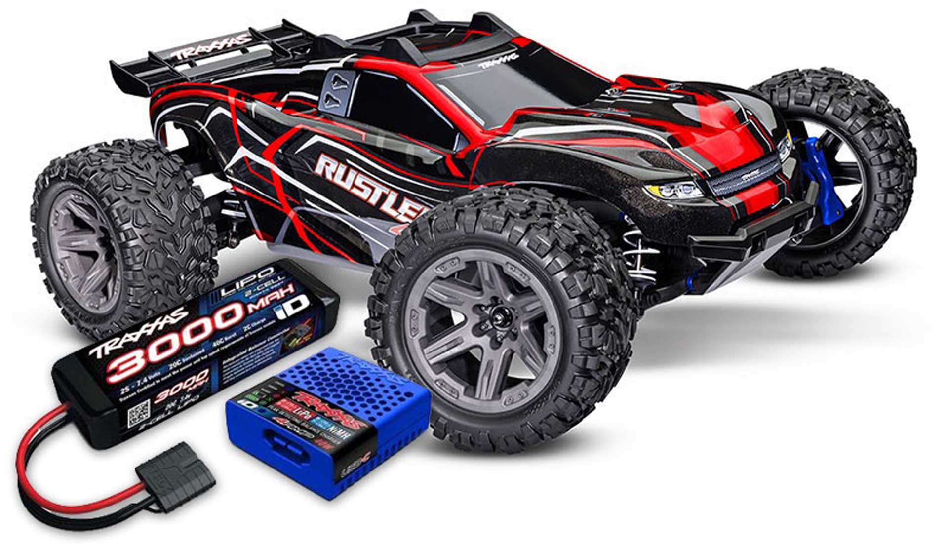 TRAXXAS RUSTLER 4X4 BL-2S RED 1/10 STADIUM-TRUCK RTR BL-2S SET WITH FREE LIPO BATTERY AND