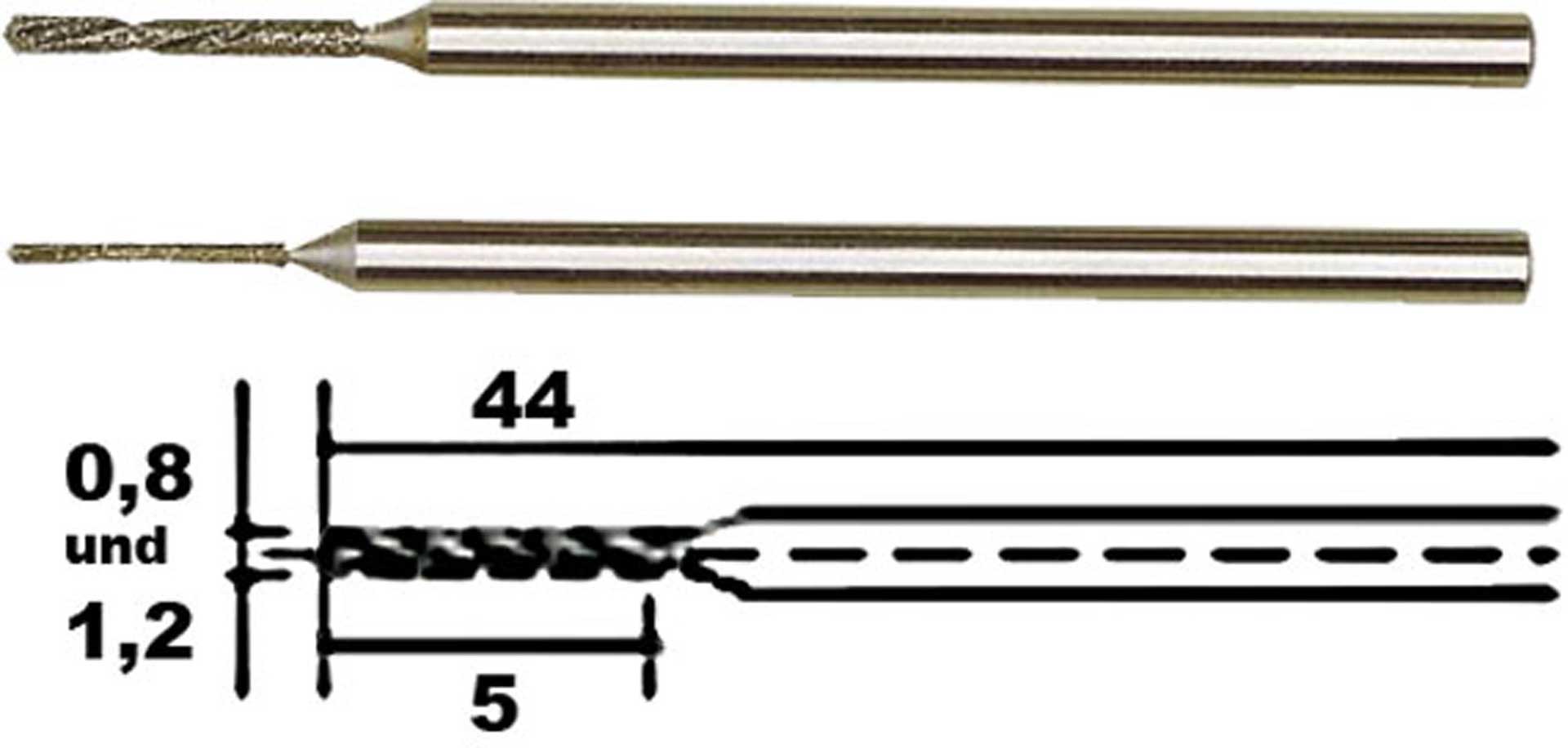 PROXXON DIAMOND TWIST DRILLS, 1 PC. 0.8 EACH AND 1,2 MM