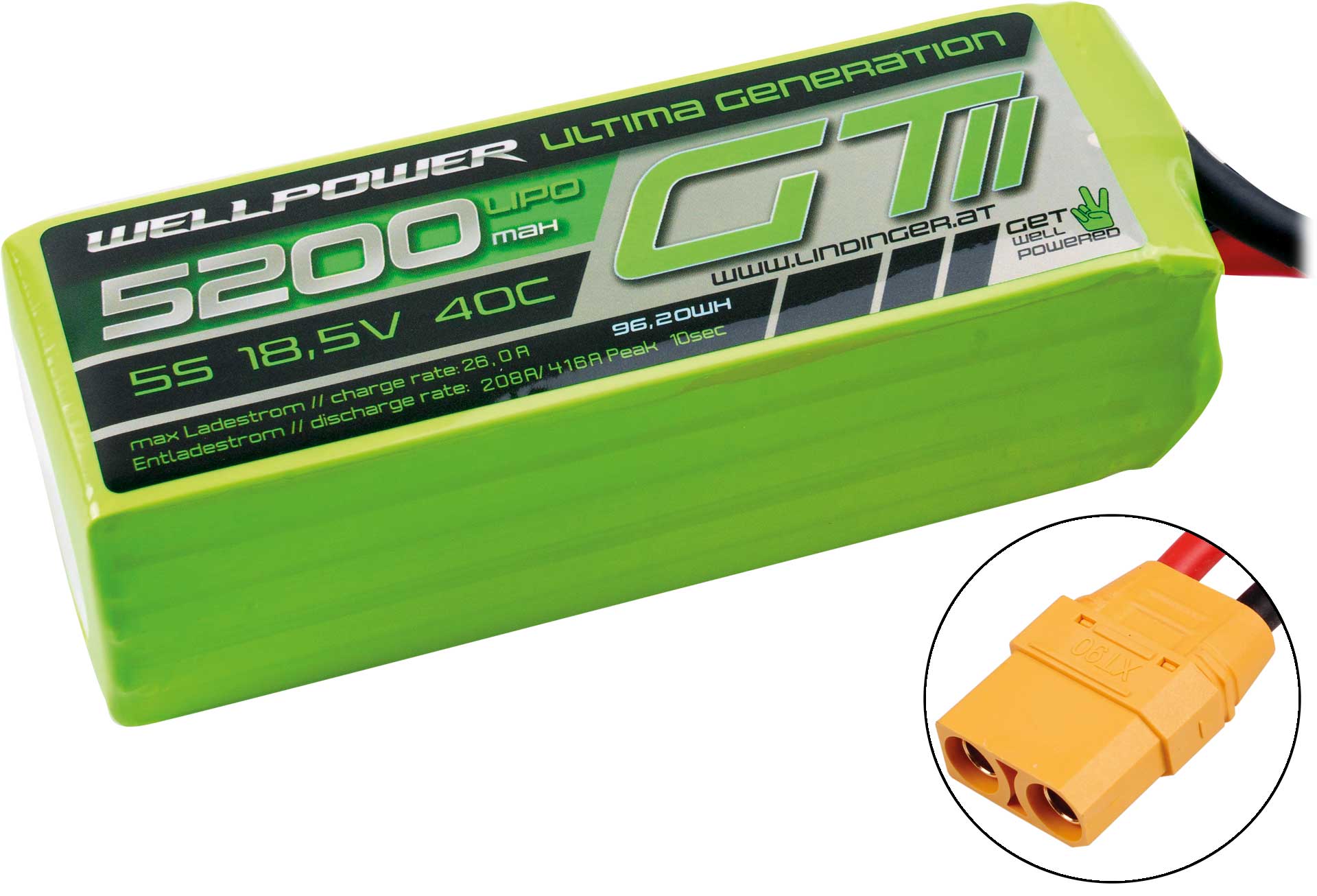 WELLPOWER LIPO AKKU ULTIMA GT II 5200 mAh / 18,5 Volt 5S 40/80C CH5 XT-90 "Light"