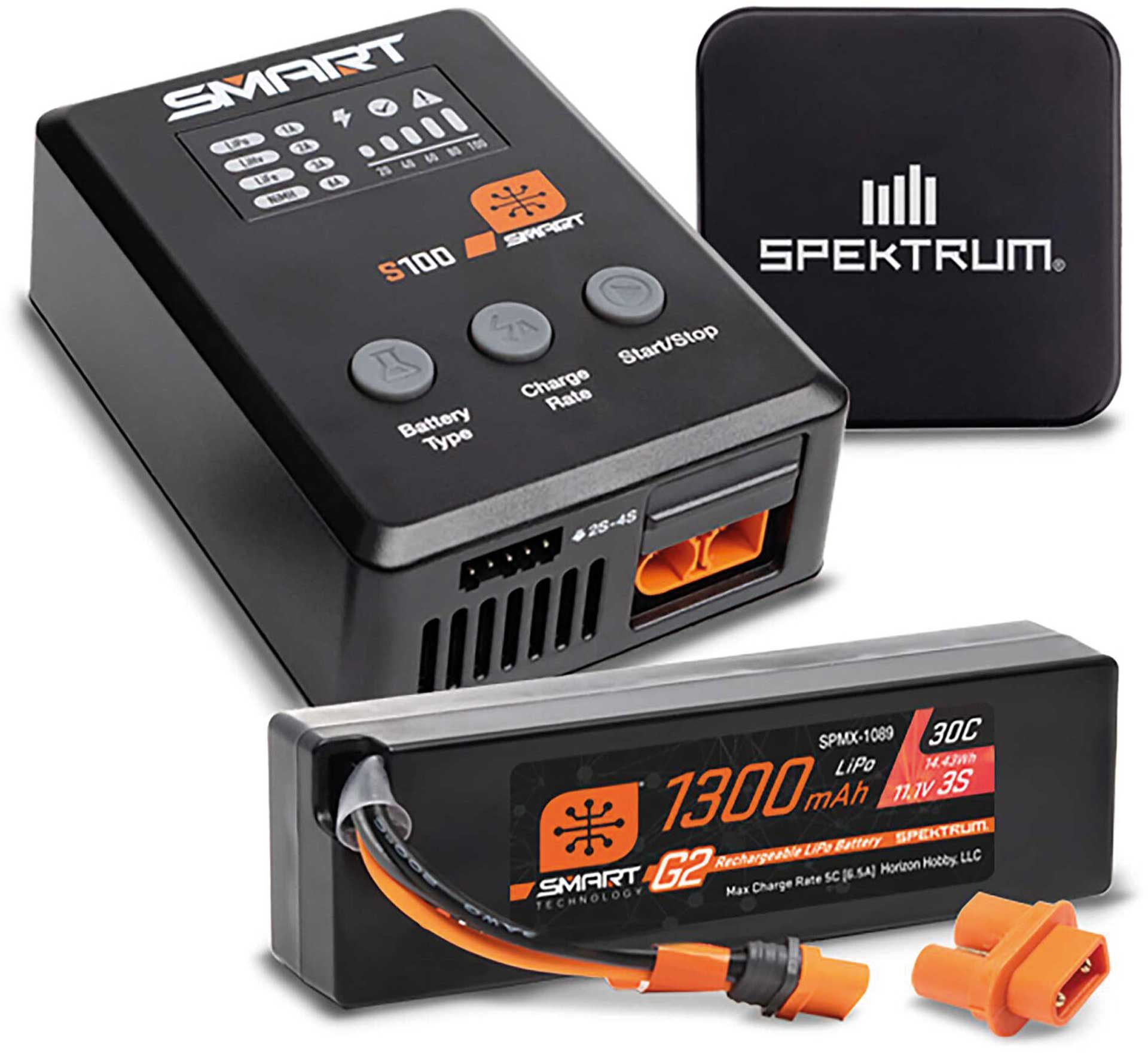 SPEKTRUM Smart Powerstage Bundle: 1300mAh 3S 30C LiPo Battery (IC2) / S100 Charger / 65W Power Supply / Adapter