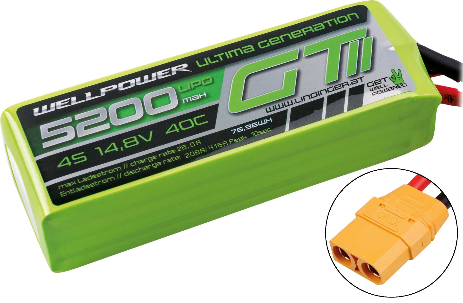 WELLPOWER LIPO AKKU ULTIMA GT II 5200 MAH / 14,8 Volt 4S 40/80C CH5/8 XT-90