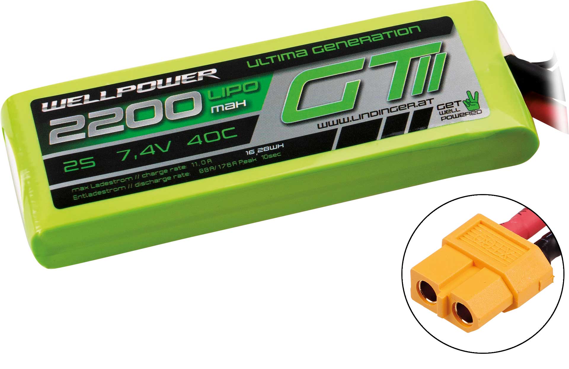 WELLPOWER LIPO AKKU ULTIMA GT II 2200 mAh / 7,4 Volt 2S 40/80C CH-5/8 XT-60