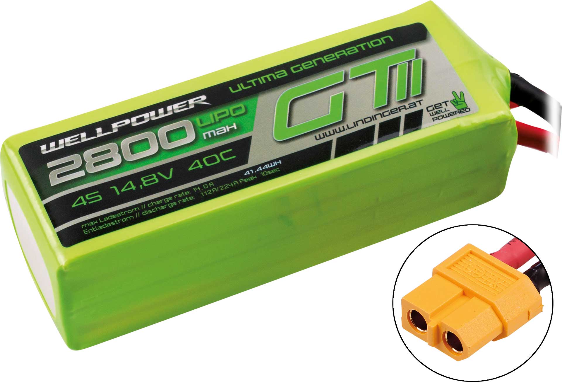 WELLPOWER LIPO AKKU ULTIMA GT II 2800 mAh / 14,8 Volt 4S 40/80C CH5/8 XT-60