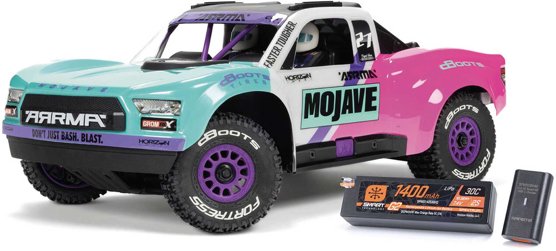 ARRMA MOJAVE GROM 223S BLX Brushless 4X4 Small Scale Desert Truck RTR turquoise avec accu et chargeur