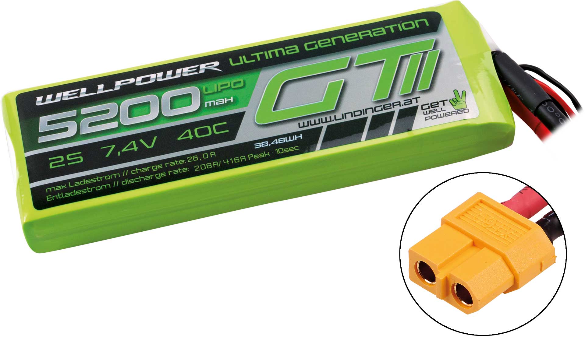 WELLPOWER LIPO AKKU ULTIMA GT II 5200 mAh / 7,4 Volt 2S 40/80C CH5/8 XT-60