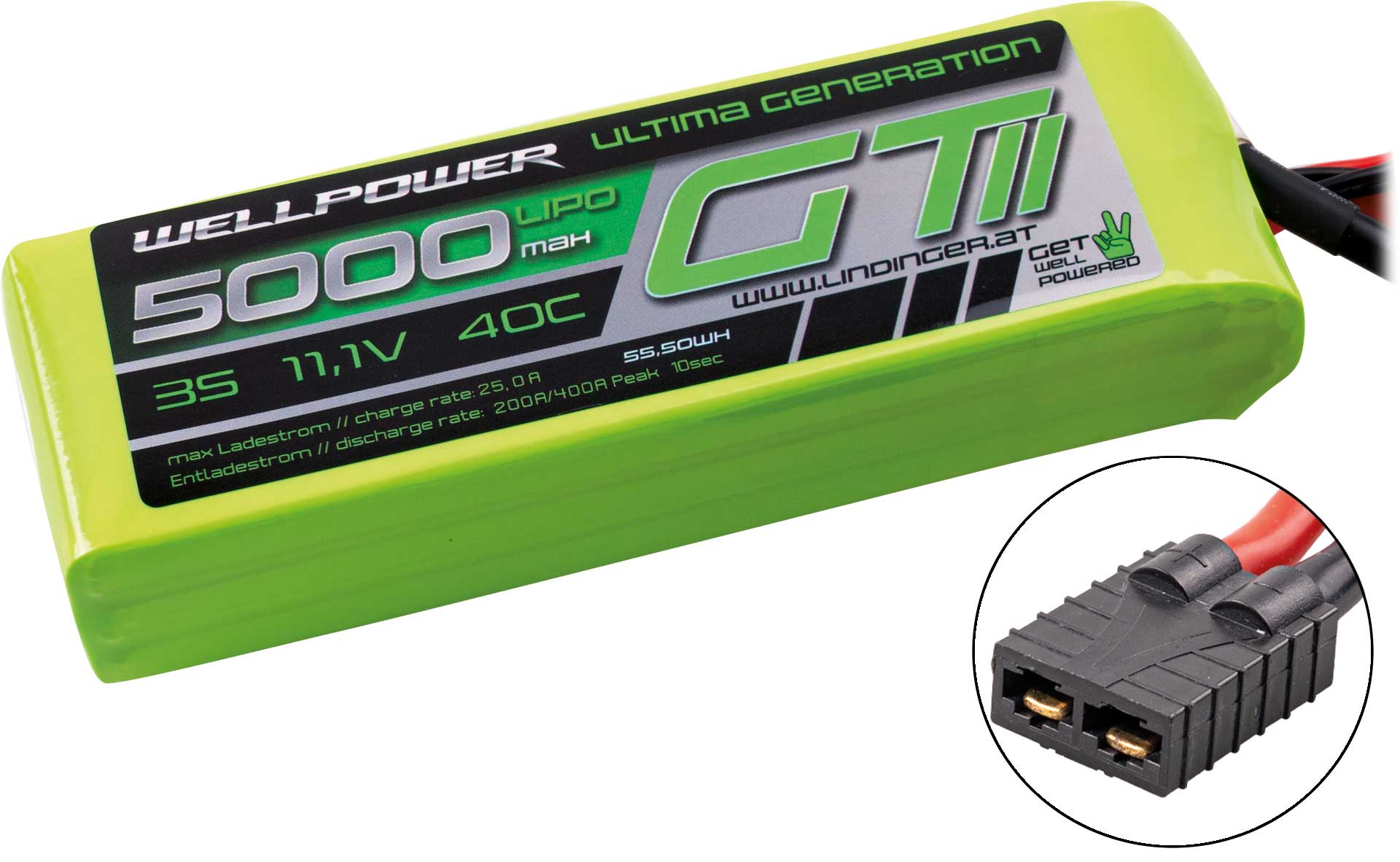 WELLPOWER LIPO AKKU ULTIMA GT II Car 5000 mAh / 11,1Volt 3S 40/80C CH5/8 TRX