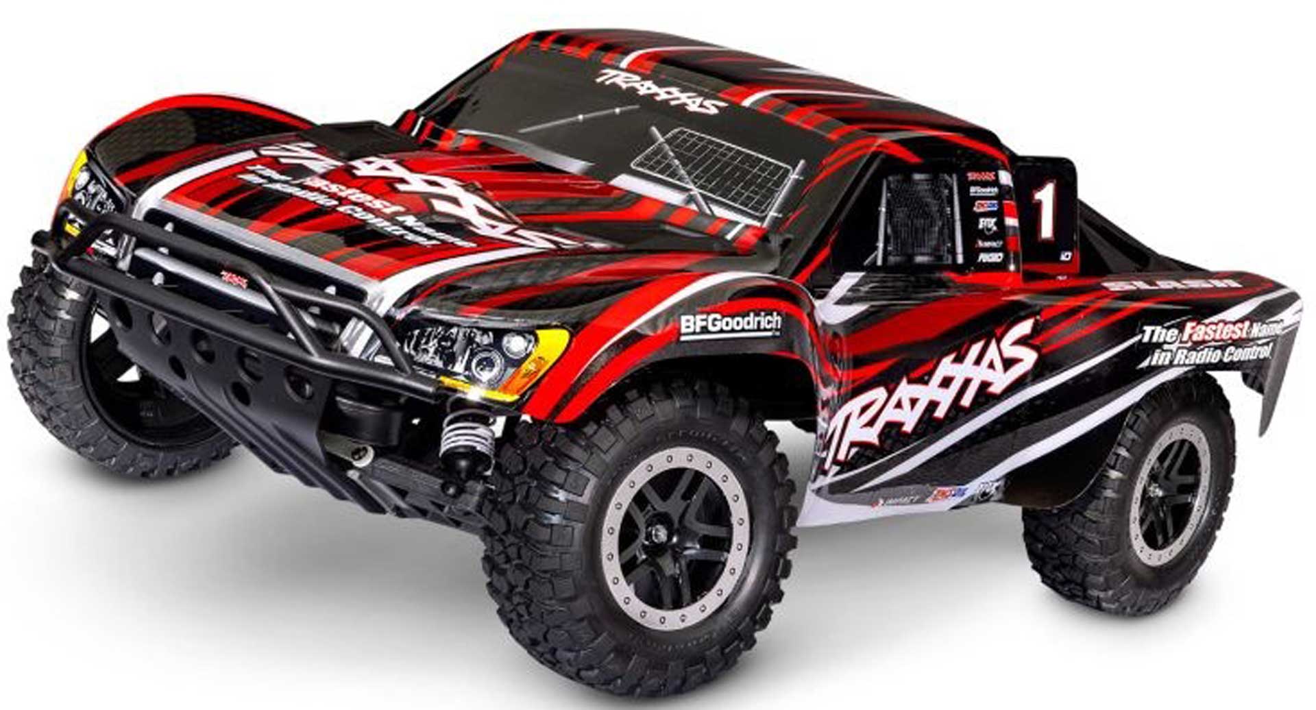 TRAXXAS Slash rot 1/10 2WD Short-Course RTR Brushed, HD, mit Akku und 4Ampere USB-C-Lader & Clipless