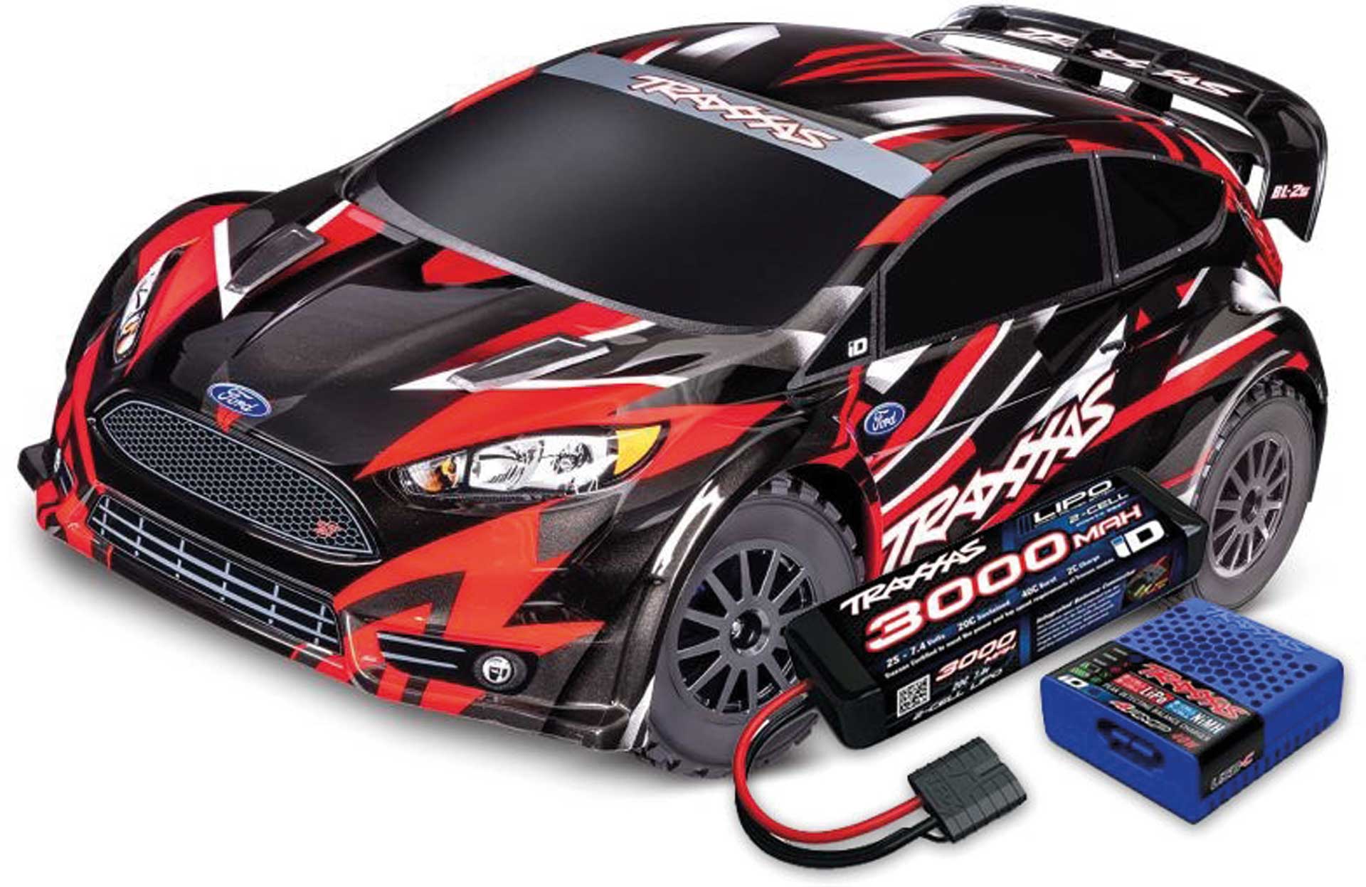 TRAXXAS FORD FIESTA ST 4X4 BL-2S RED 1/10 RALLY RTR BL-2S SET WITH FREE LIPO BATTERY AND