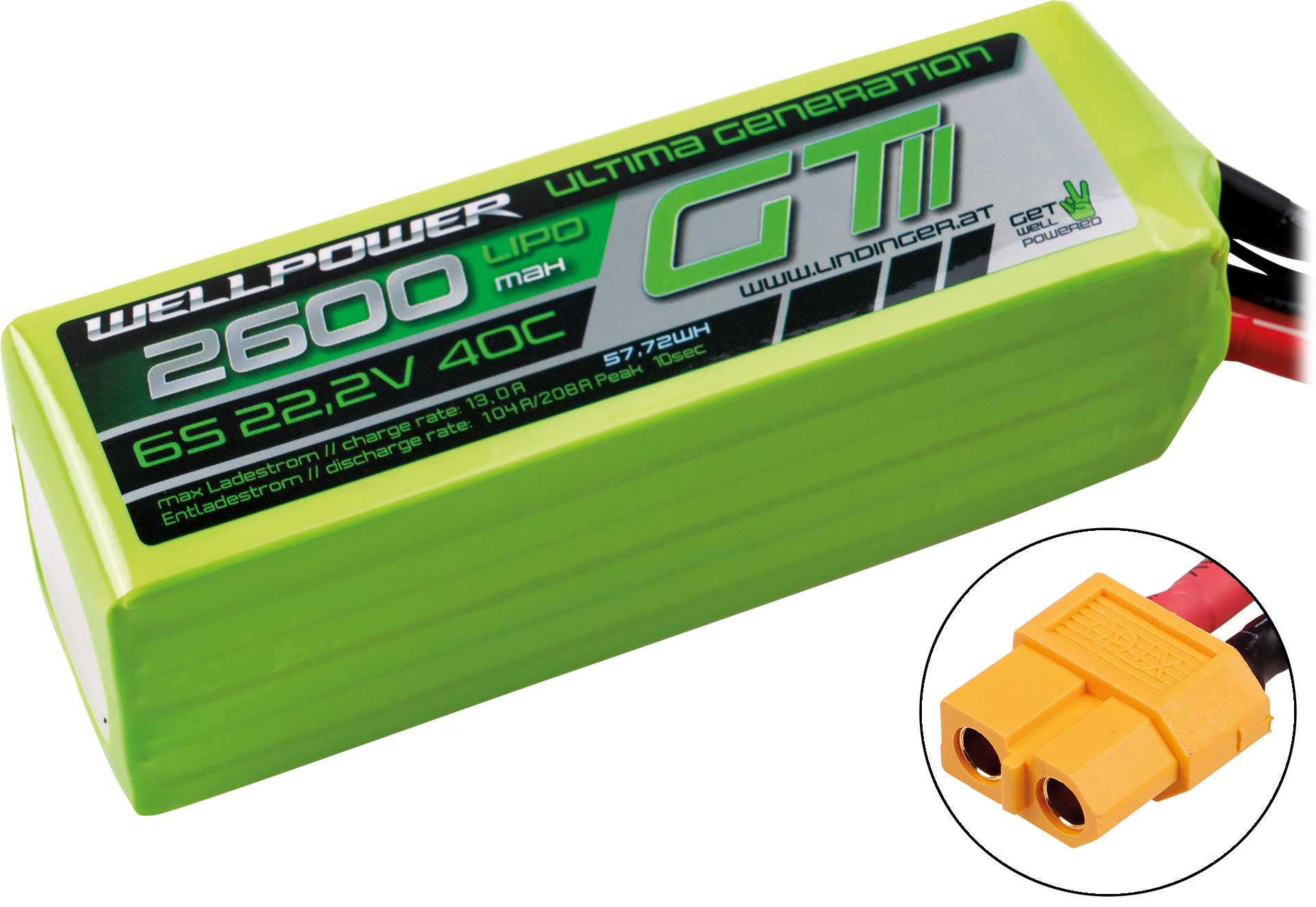 WELLPOWER LIPO AKKU ULTIMA GT II 2600 mAh / 22,2 Volt 6S 40/80C CH5/8 XT-60