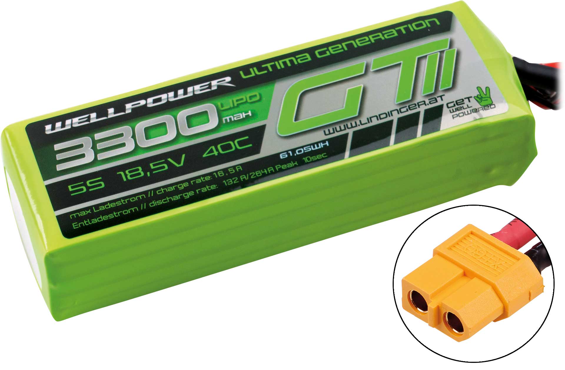 WELLPOWER LIPO AKKU ULTIMA GT II 3300 MAH / 18,5 Volt 5S 40/80C CH5/8 XT-60