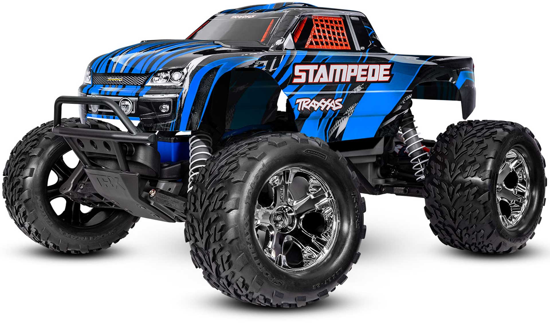 TRAXXAS STAMPEDE BLUE 1/10 2WD MONSTER-TRUCK RTR BRUSHED, HD, WITH BATTERY AND 4AMPER