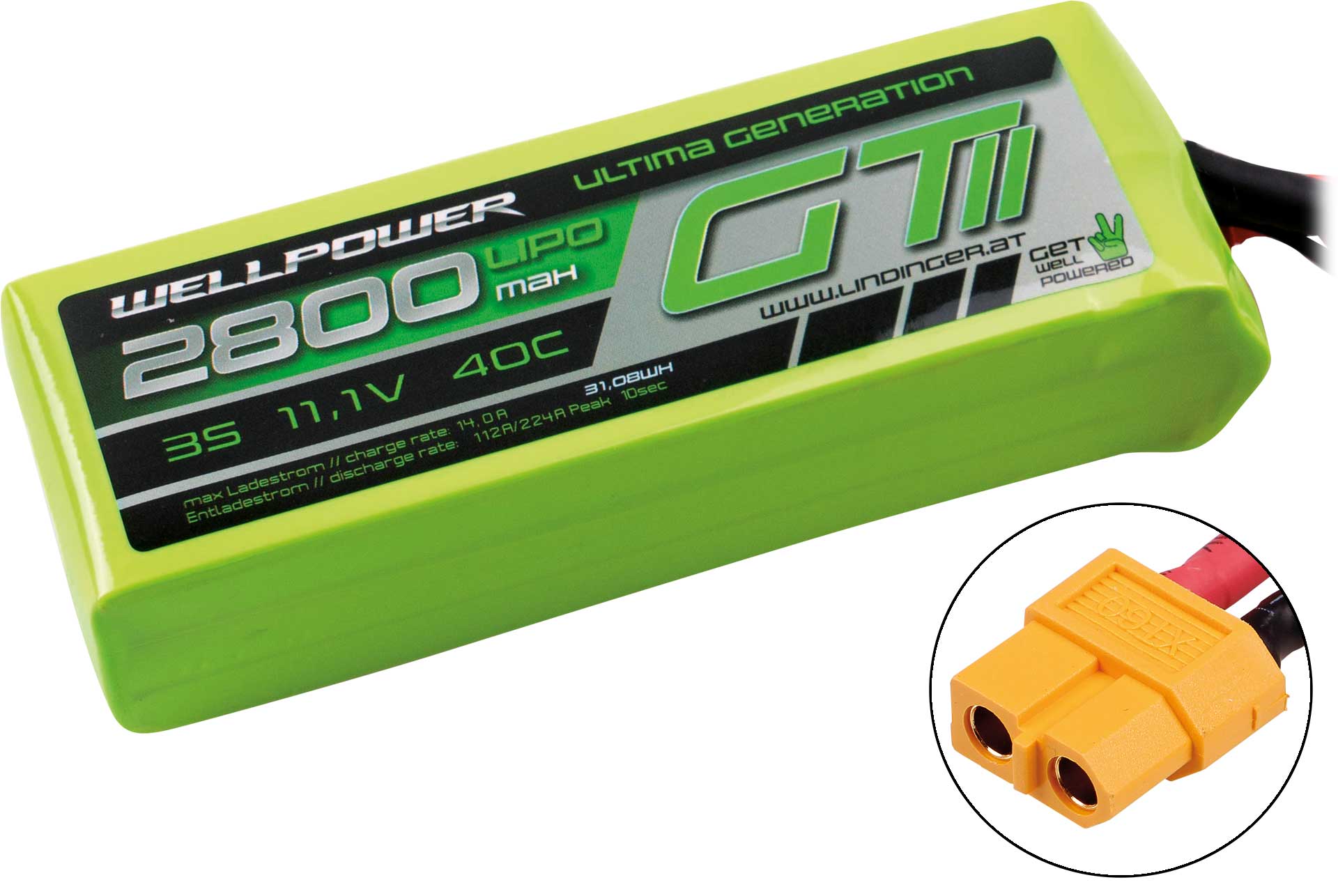 WELLPOWER LIPO AKKU ULTIMA GT II 2800 mAh / 11,1 Volt 3S 40/80C CH5/8 XT-60