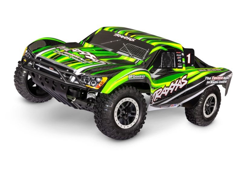 TRAXXAS Slash grün 1/10 2WD Short-Course RTR Brushed, HD, mit Akku und 4Ampere USB-C-Lader & Clipless