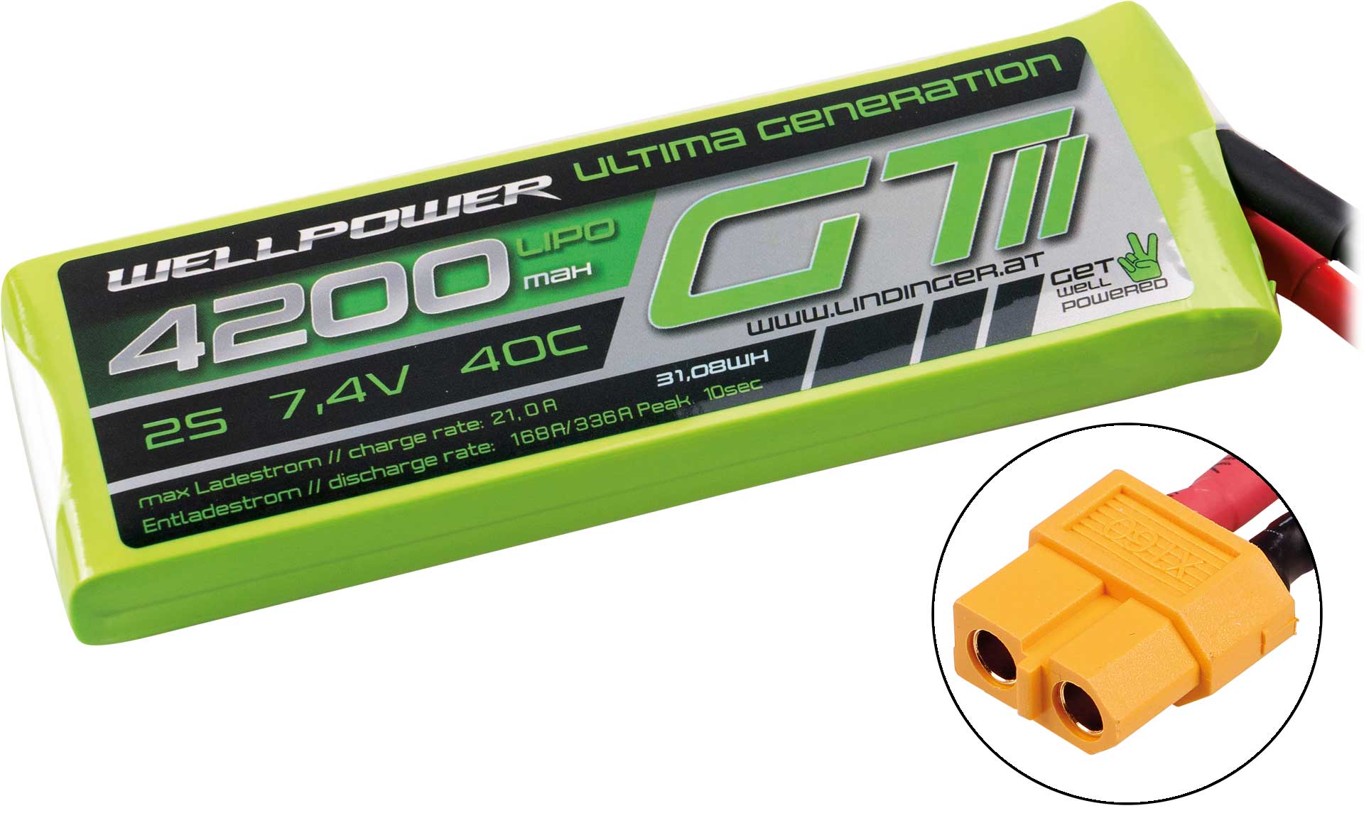 WELLPOWER LIPO AKKU ULTIMA GT II 4200 mAh / 7,4 Volt 2S 40/80C CH5/8 XT-60