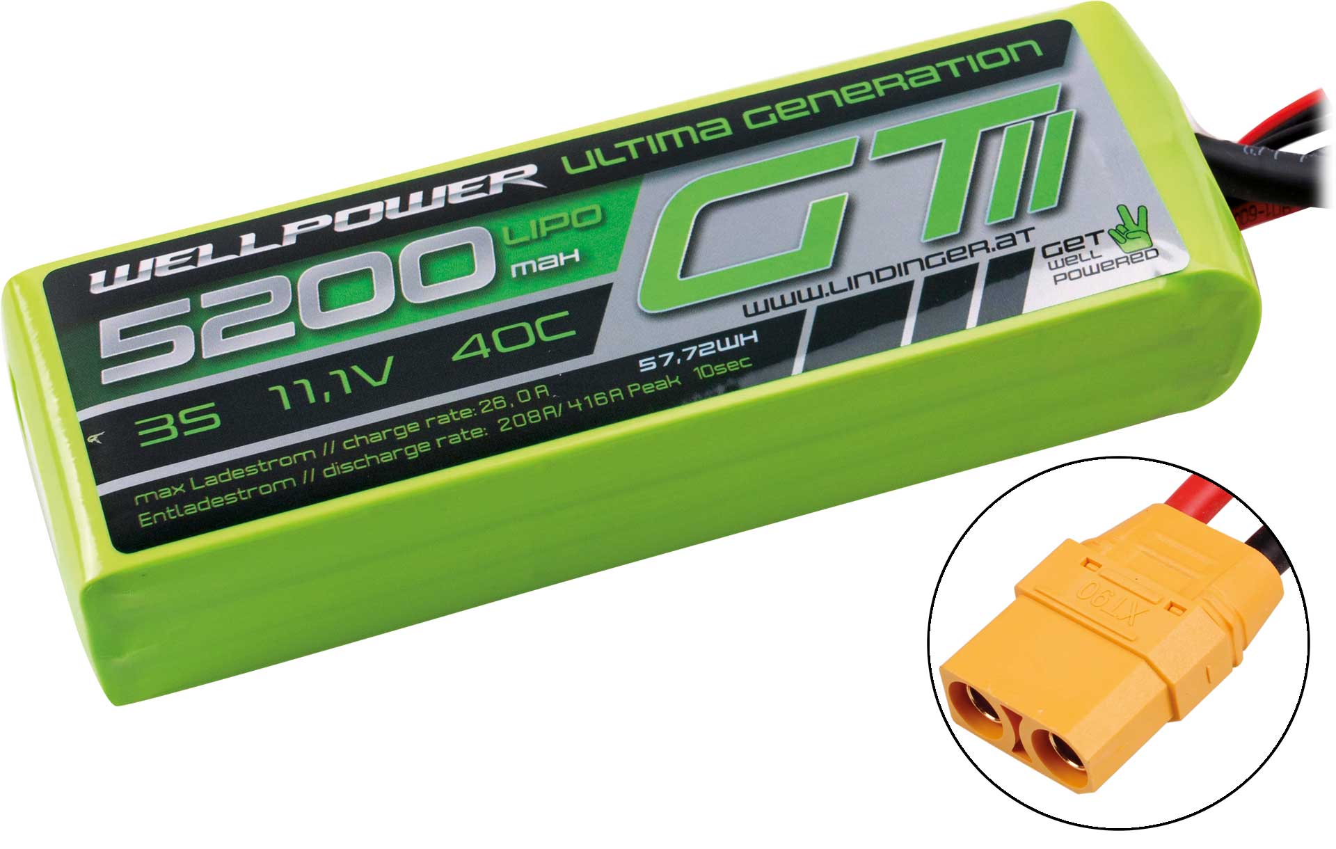 WELLPOWER LIPO AKKU ULTIMA GT II 5200 MAH / 11,1 Volt 3S 40/80C CH5/8 XT-90