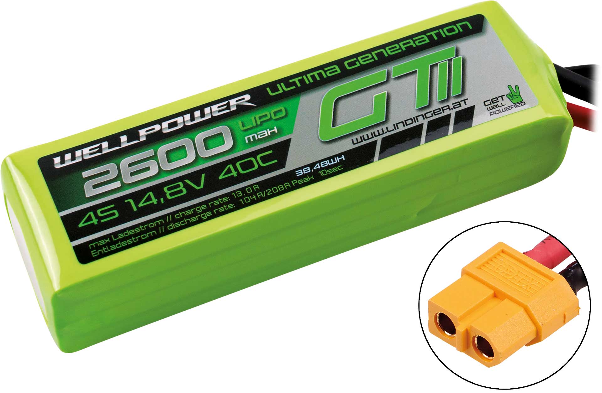 WELLPOWER LIPO AKKU ULTIMA GT II 2600 mAh / 14,8 Volt 4S 40/80C CH5/8 XT-60