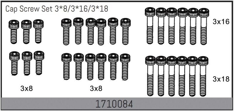 Absima Mamba 7 : Kit de vis à tête cylindrique 3*8/3*16/3*18