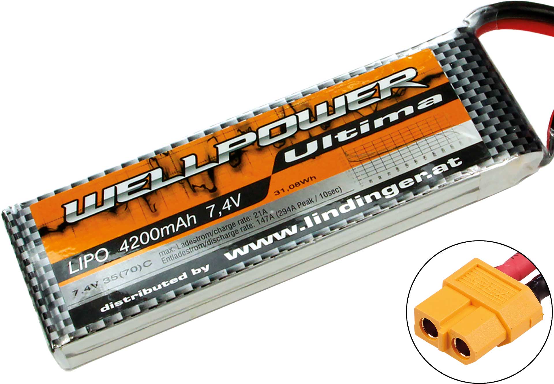 WELLPOWER Lipo Akku ULTIMA 4200 mAh / 7,4 Volt 2S 35/70C CH5/8 XT-60