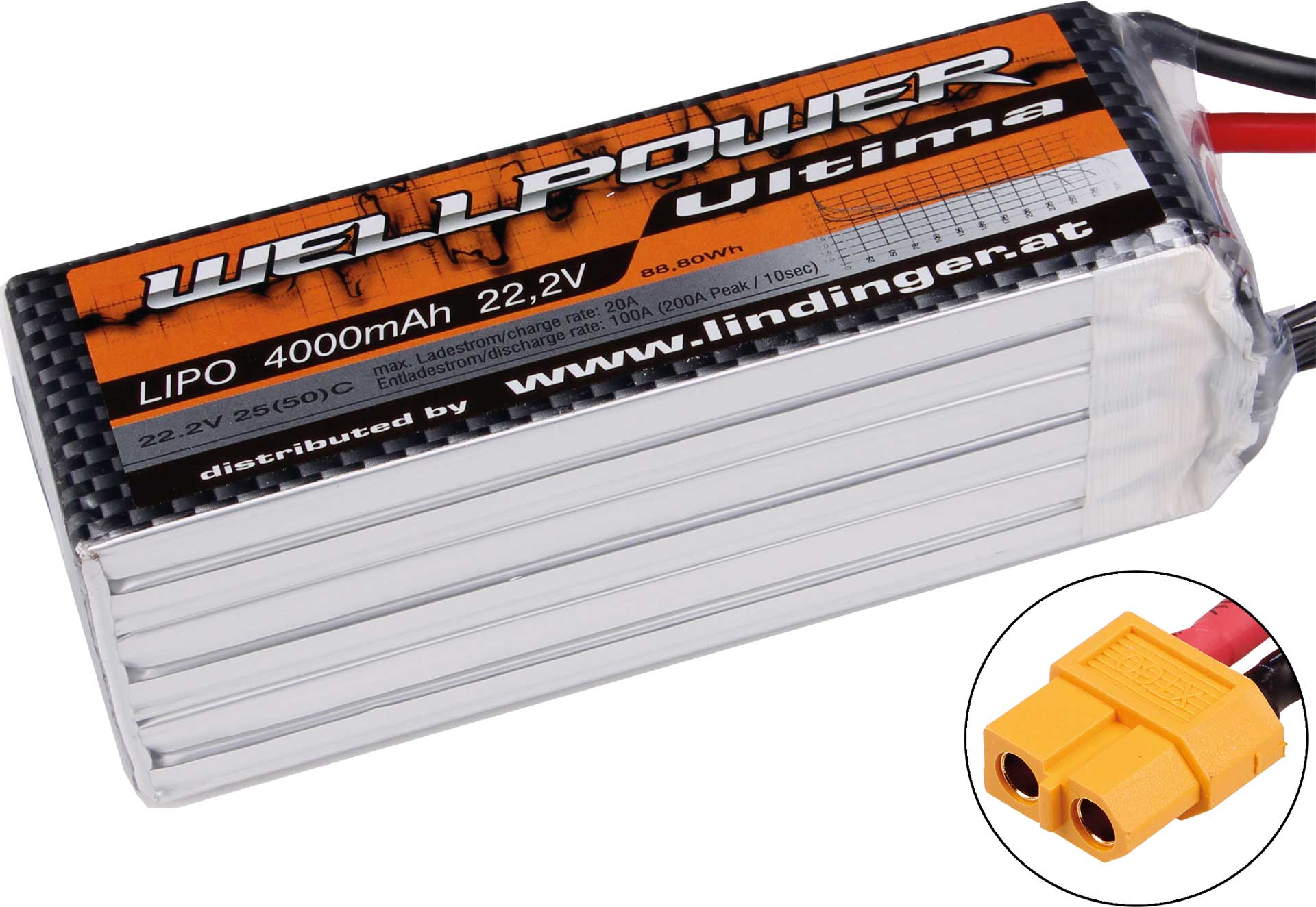 WELLPOWER Lipo Akku Ultima 4000 mAh / 22,2 Volt 6S 25/50C CH3/5 XT-60