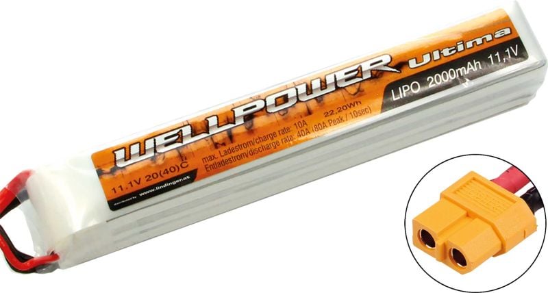 WELLPOWER Lipo Akku ULTIMA 2000 mah / 11,1 Volt 3S "SLIM" 20/40C XT-60