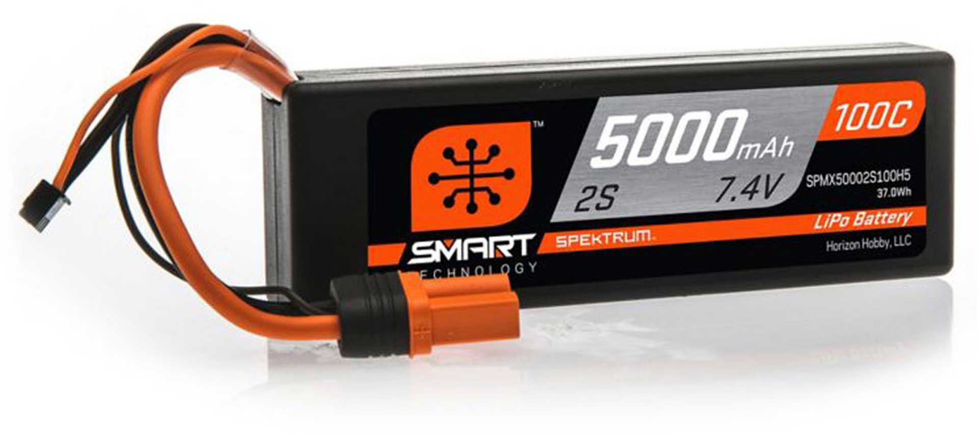 SPEKTRUM 5000mAh 2S 7.4V 100C Smart LiPo Boîtier rigide ; IC5