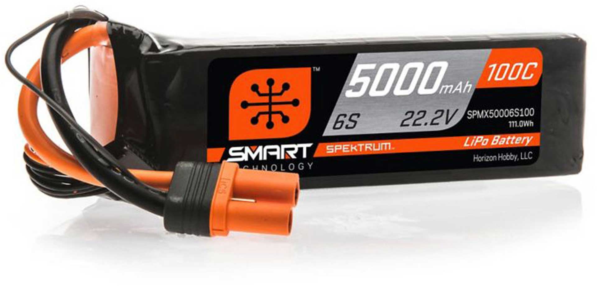 SPEKTRUM 5000mAh 6S 22.2V 100C Smart LiPo Battery; IC5