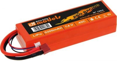 DRIVE & FLY MODELS LIPO AKKU 2S 7,4 VOLT 5200MAH 45C CAR MIT T-PLUG IM HARDCASE ECKIG