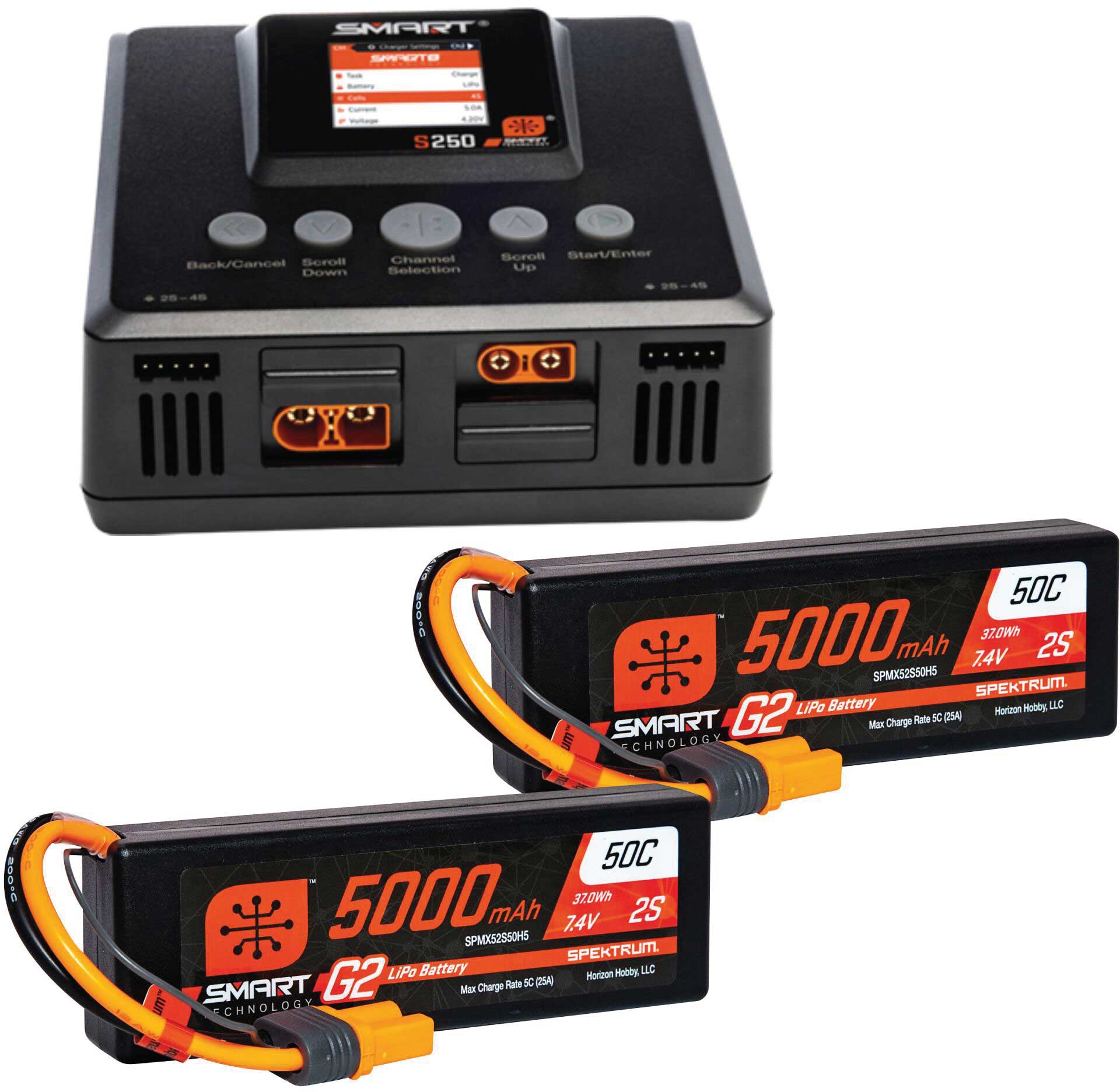 SPEKTRUM Smart Powerstage 4S Surface Bundle : (2) G2 5000mAh 2S LiPo IC5 & S250 Charger EU