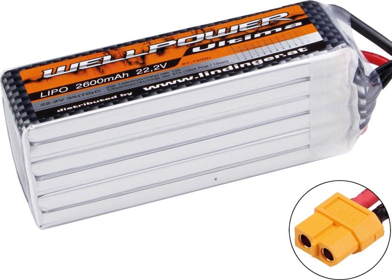 WELLPOWER Lipo BATTERY Ultima 2600 mAh / 22,2 Volt 6S 35/70C CH5/8 XT-60