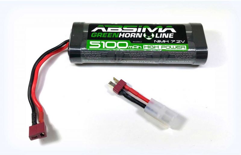 ABSIMA GREENHORN NIMH STICK PACK 7.2V 5100MAH AKKU MIT T-PLUG STECKER + TAMIYA ADAPTER