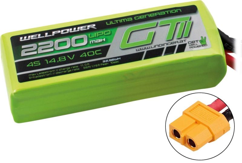 WELLPOWER LIPO AKKU ULTIMA GT II 2200 mAh / 14,8 Volt 4S 40/80C CH5/8 XT-60