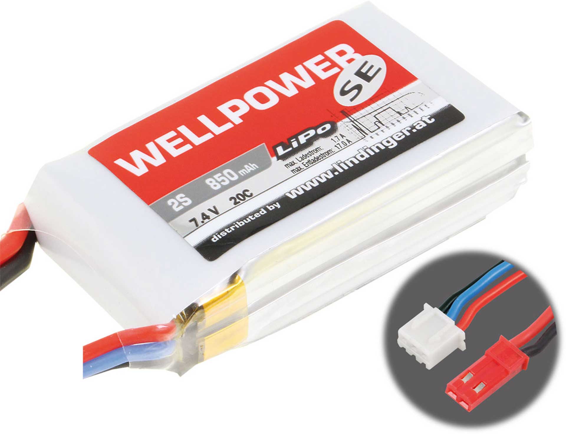 WELLPOWER LIPO BATTERY  PACK SE 850 MAH / 7,4 VOLT 2S 20/40C CH2