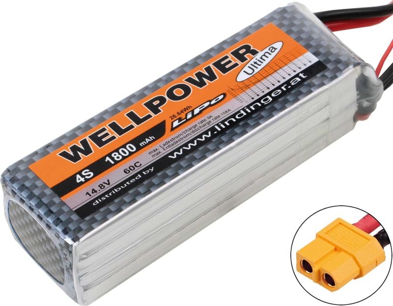 WELLPOWER LIPO AKKU ULTIMA 1800 MAH / 14,8 VOLT 4S 60/120C CH5/10 MIT XT-60 STECKSYSTEM