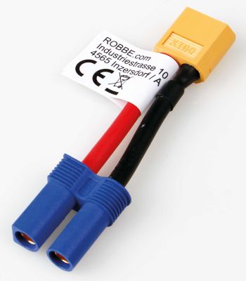 Robbe Modellsport Adapterkabel XT-60 Stecker auf EC-5 Buchse 30mm Kabellänge 12AWG 1Stk.